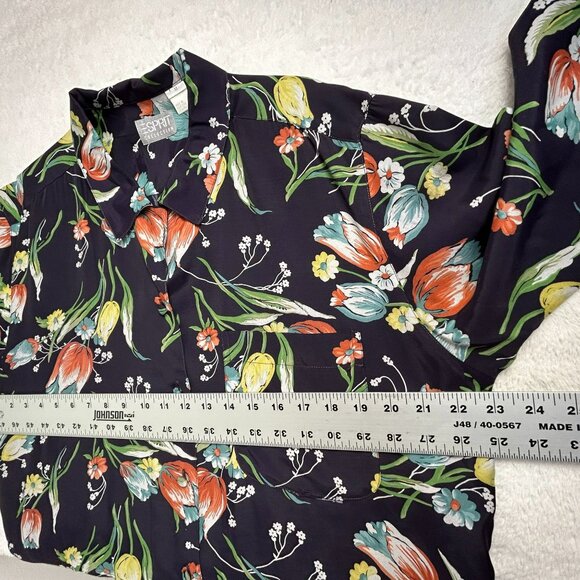Esprit Collection Women's Floral Print Collared Button Up Shirt Black/Red Medium - Picture 7 of 8
